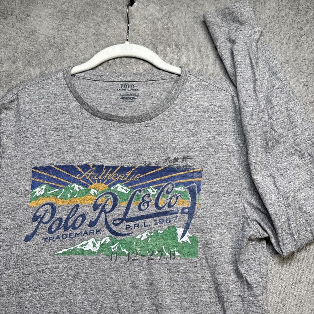 Polo Ralph Lauren Men's Gray Long Sleeve Graphic T-Shirt Outdoor Logo Small